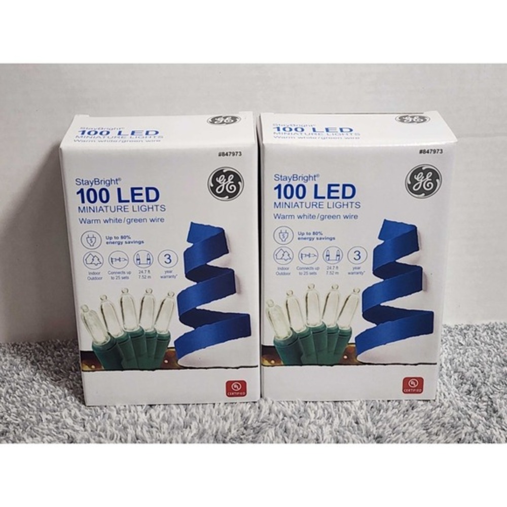 GE‎ StayBright 100 LED Mini Christmas Lights Warm White 2 Pack 24.7ft Indoor NEW